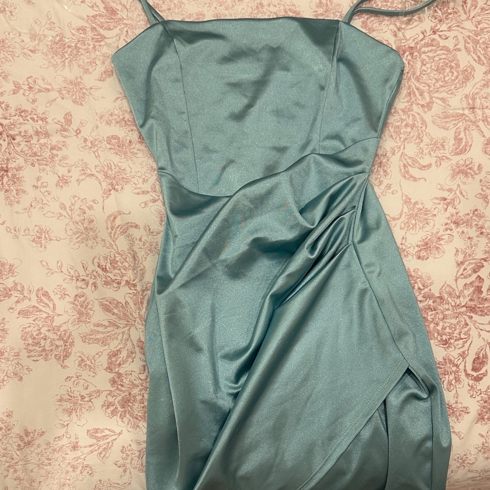 Windsor Strapless Satin Dress in Light Blue